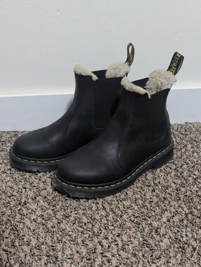 Dr. Martens Black Leather Chelsea Boots with Cream Shearling